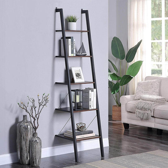 5-Tier Walnut Ladder Shelf -- Bookcase & Display Unit
