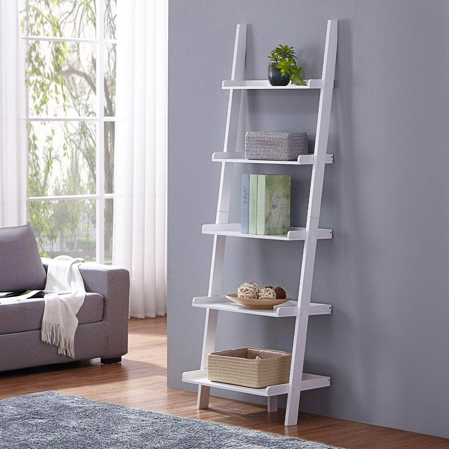 Elegant 5-Tier Ladder Shelf in White