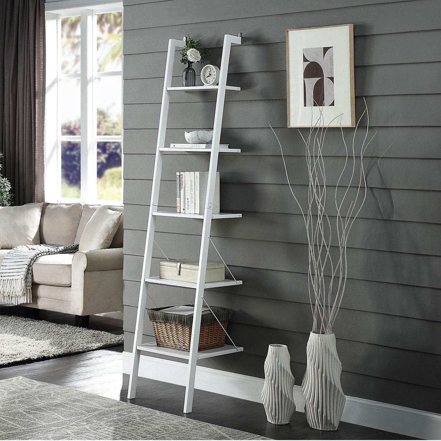 Elegant 5-Tier Ladder Shelf in White
