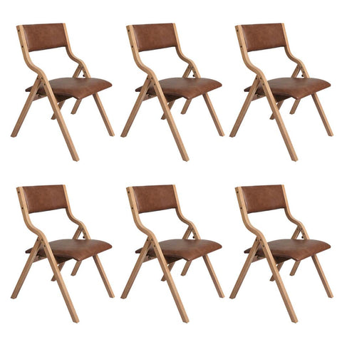 Elegant 6x Dining Chairs Foldable PU Tan  Wood Finish Classic