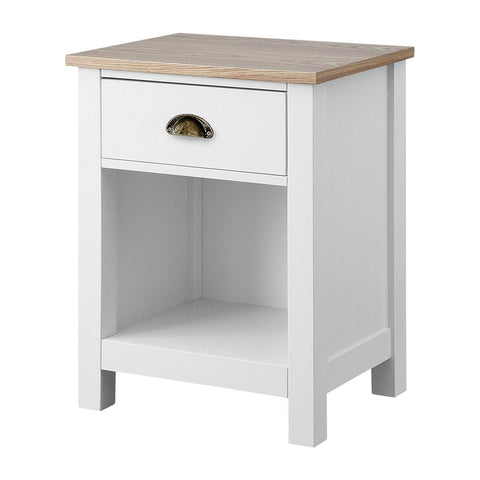 Elegant Bedside Table in White Natural Finish