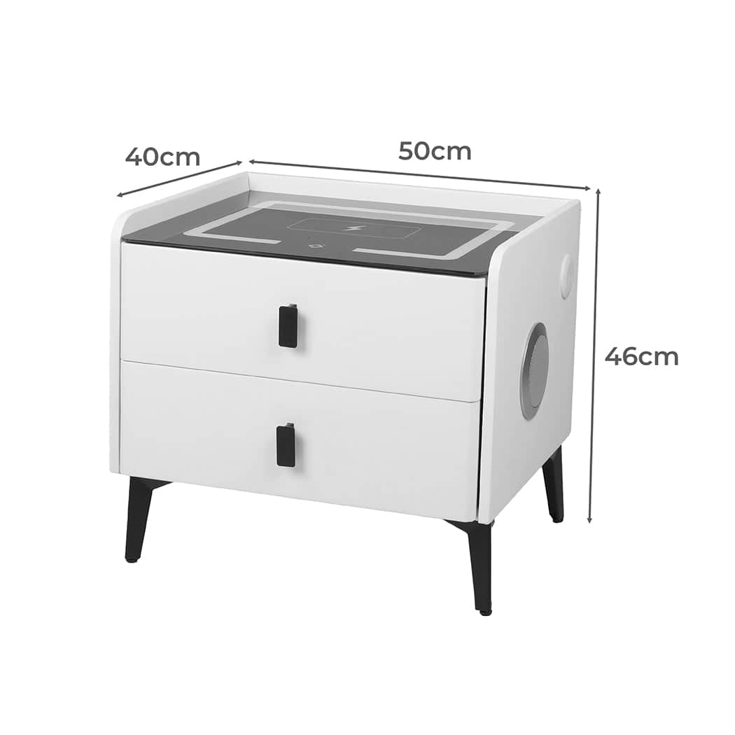 Elegant Bedside Table LED Lights Drawers Storage  Foldable Function