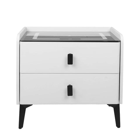 Elegant Bedside Table LED Lights Drawers Storage  Foldable Function