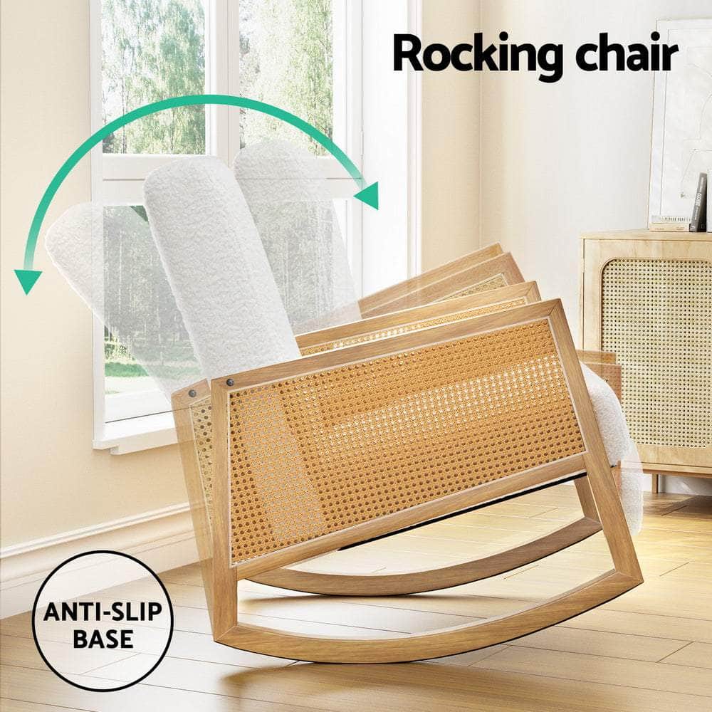 Elegant Boucle Rocking Armchair - White