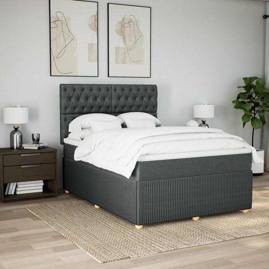 Elegant Box Spring Bed with Mattress in Dark Grey Double Fabric | Grey colour