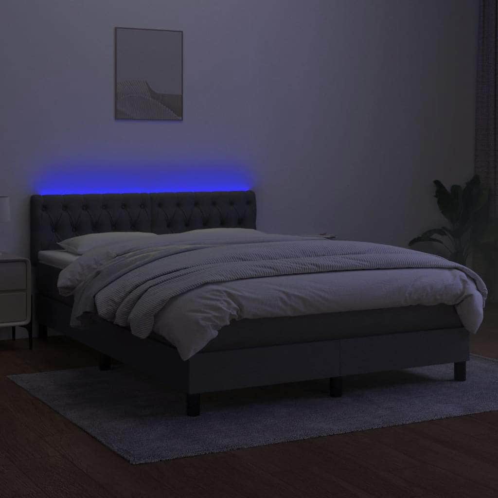 Elegant Box Spring Bed with Mattress & LED Lights, Dark Grey Fabric