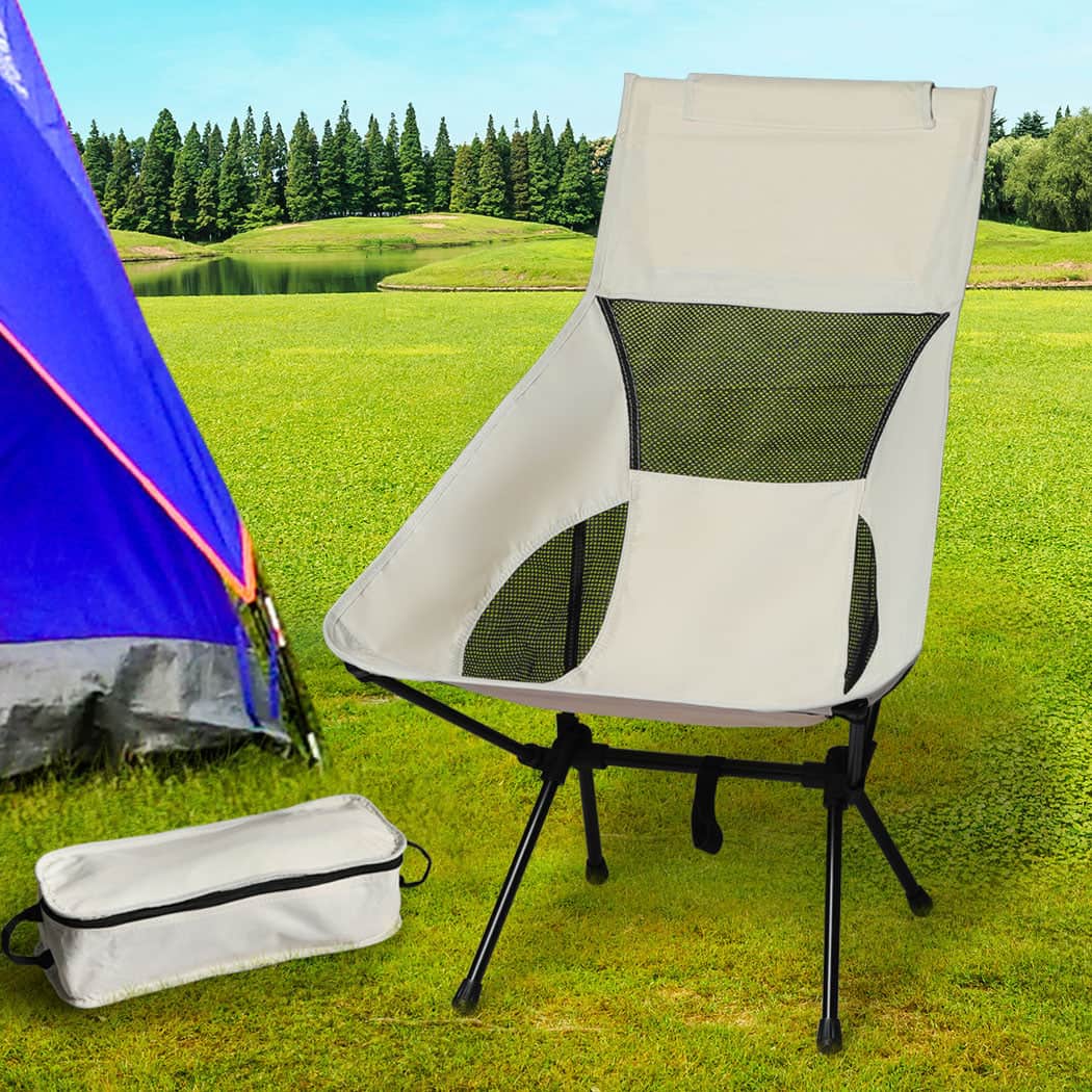 Elegant Camping Chair Folding Outdoor Large Beige  Foldable Function
