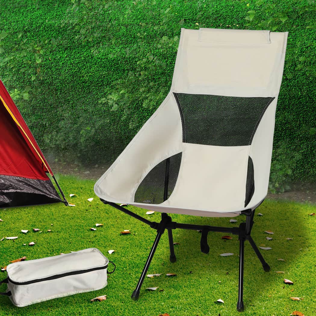 Elegant Camping Chair Folding Outdoor Large Beige  Foldable Function