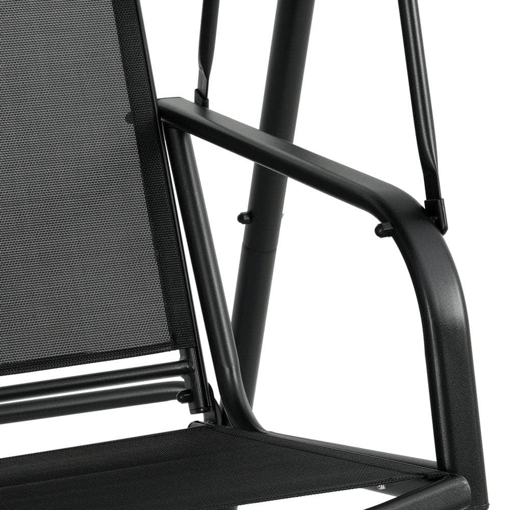 Elegant Canopy Swing Chair: 2-Seater Patio Bliss in Black
