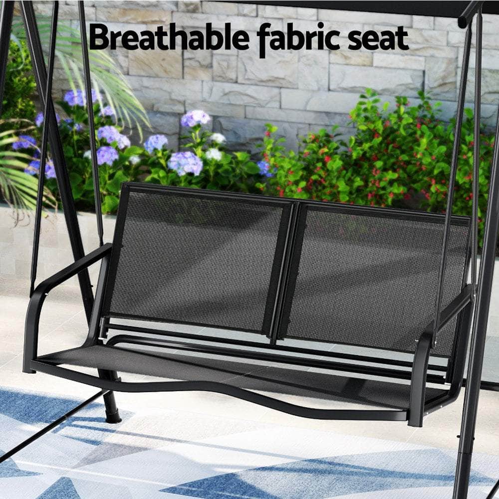 Elegant Canopy Swing Chair: 2-Seater Patio Bliss in Black | Black colour
