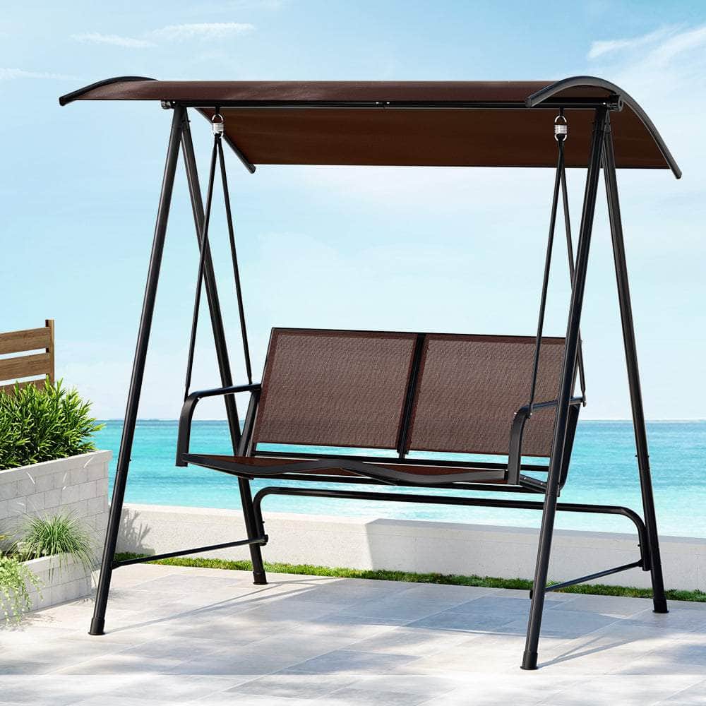 Elegant Canopy Swing Chair: 2-Seater Patio Bliss in Black