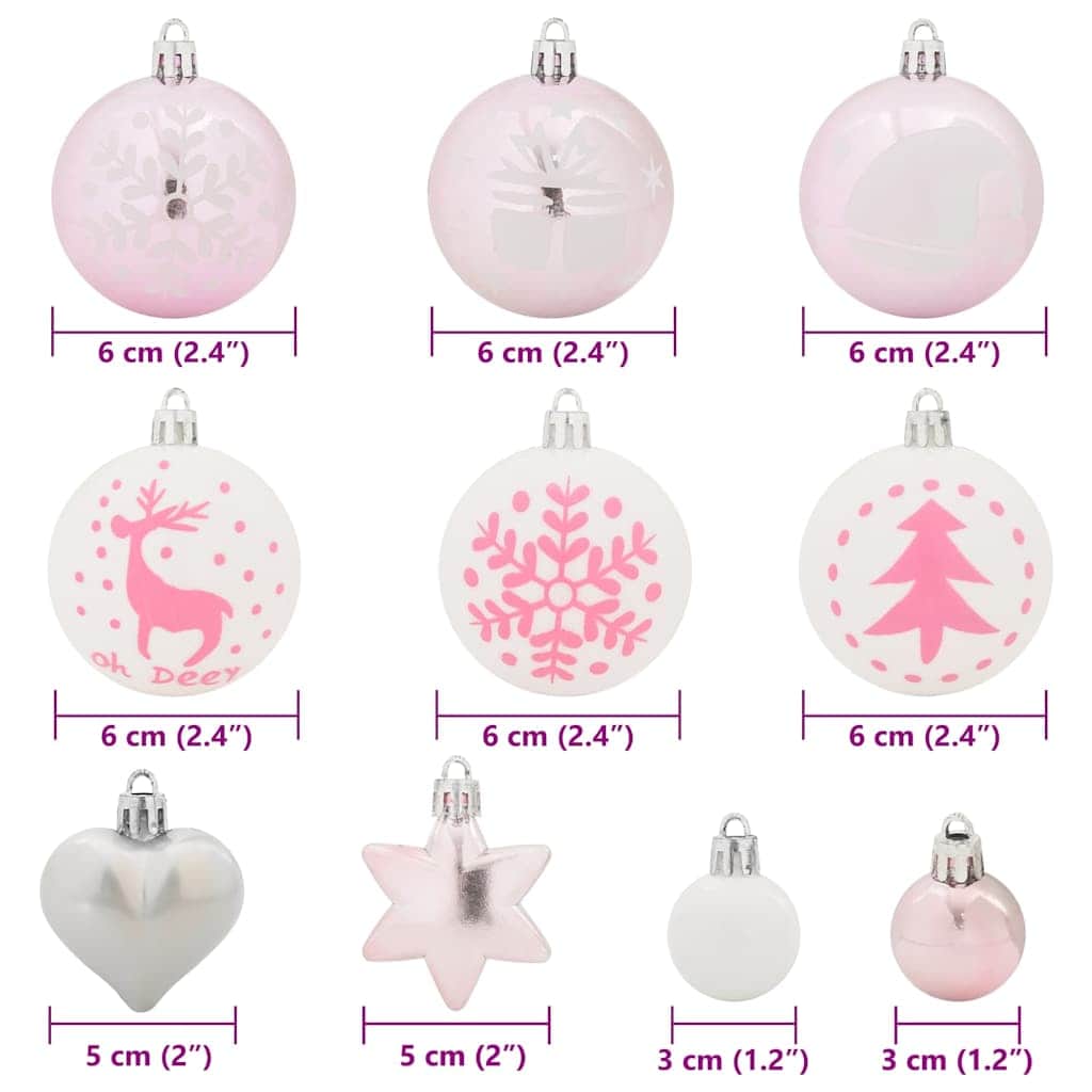 Elegant Christmas Bauble Set 40 pcs White and Pink - Premium Comfort