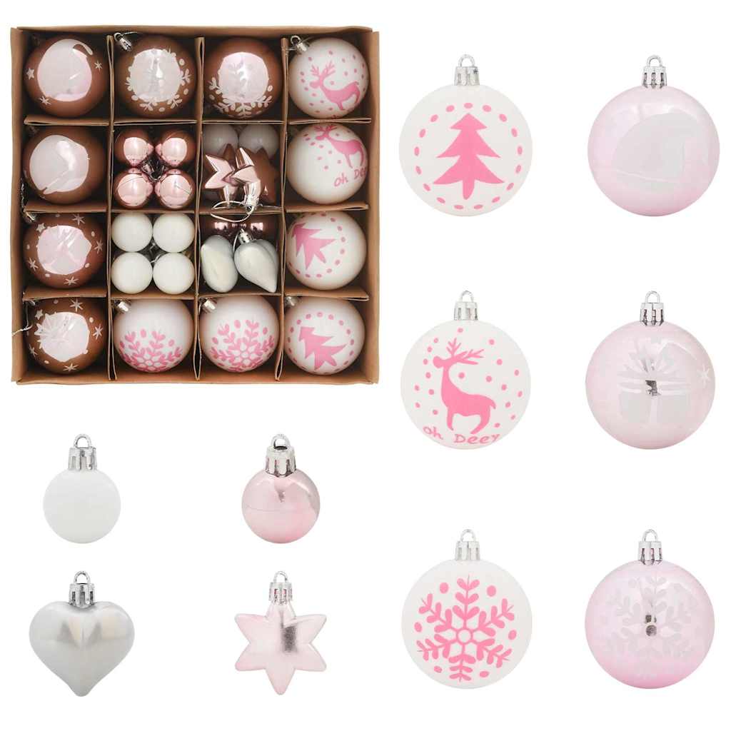 Elegant Christmas Bauble Set 40 pcs White and Pink - Premium Comfort