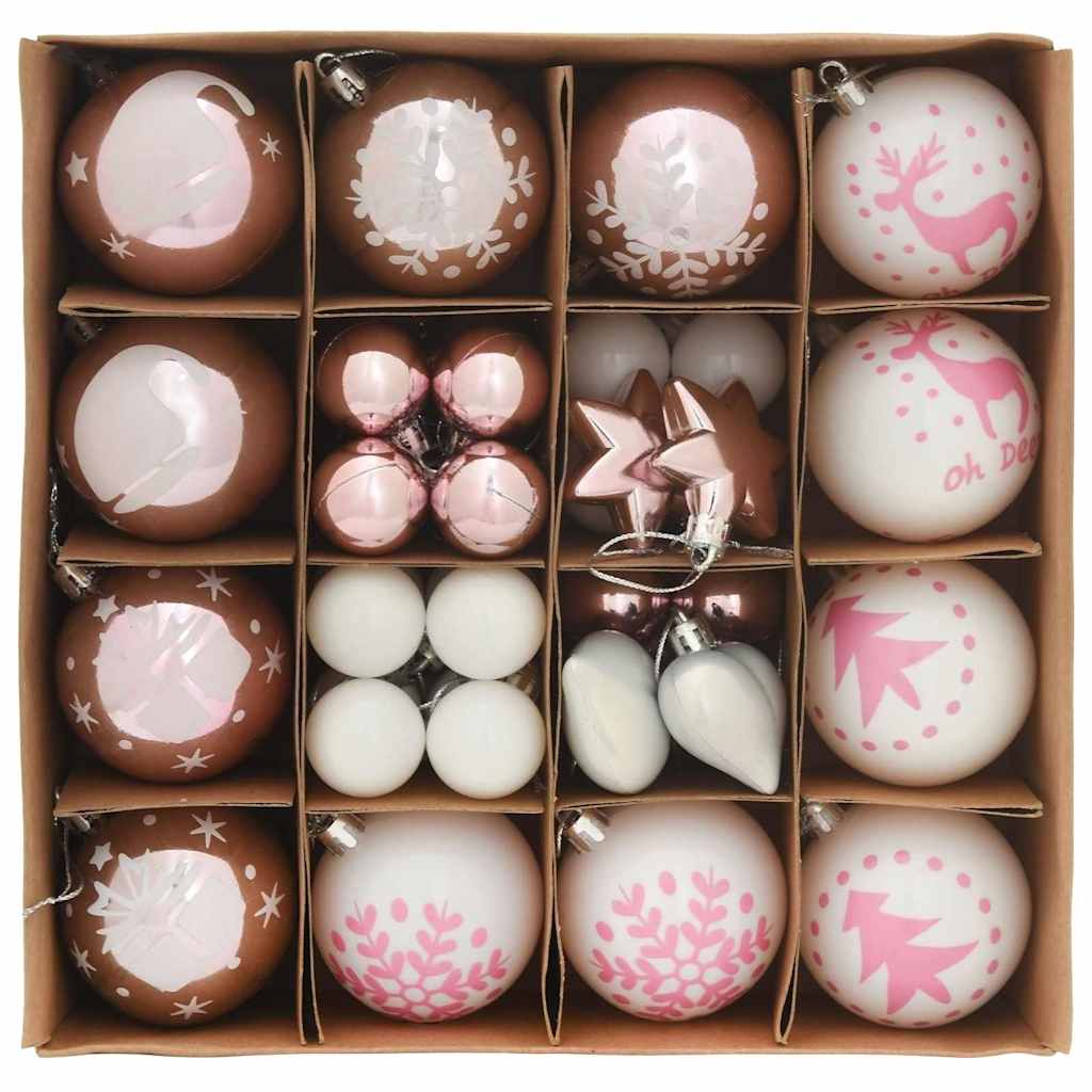Elegant Christmas Bauble Set 40 pcs White and Pink - Premium Comfort
