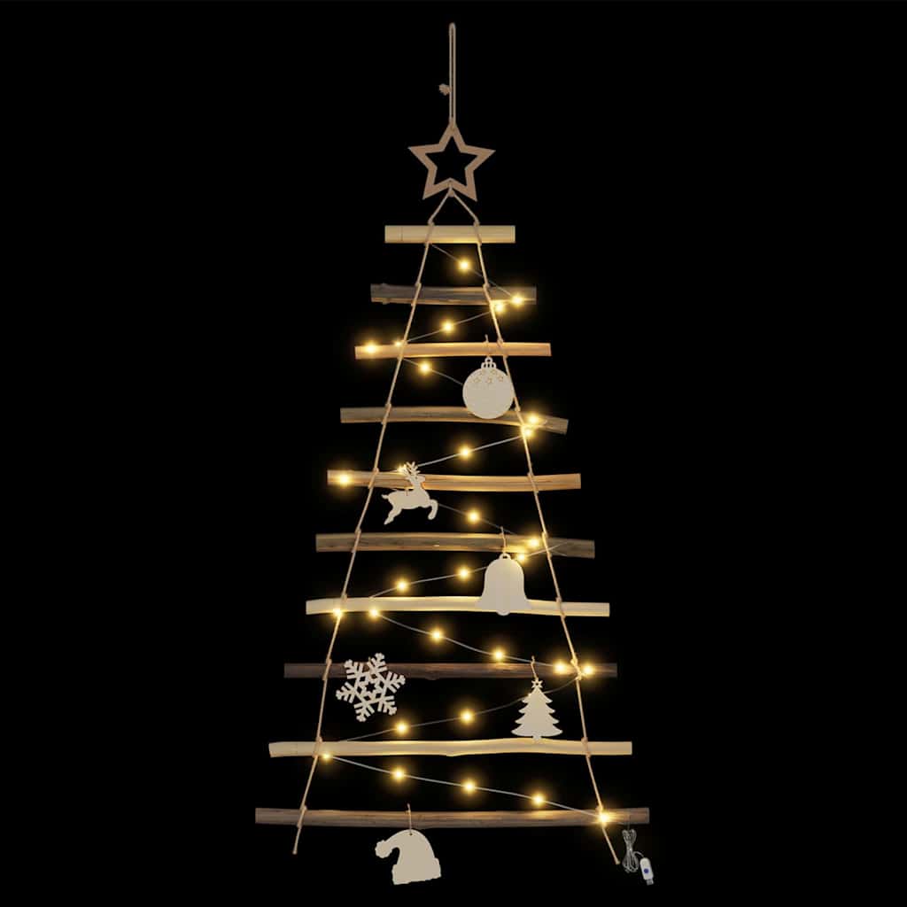 Elegant Christmas Tree with 30 LEDs Natural 90cm Solid Ash wood