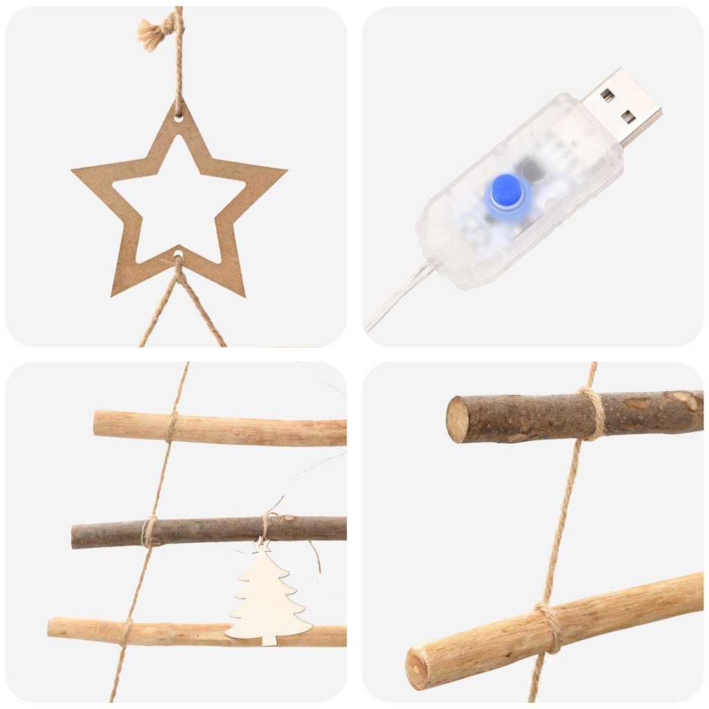 Elegant Christmas Tree with 30 LEDs Natural 90cm Solid Ash wood