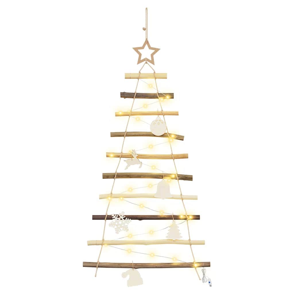 Elegant Christmas Tree with 30 LEDs Natural 90cm Solid Ash wood