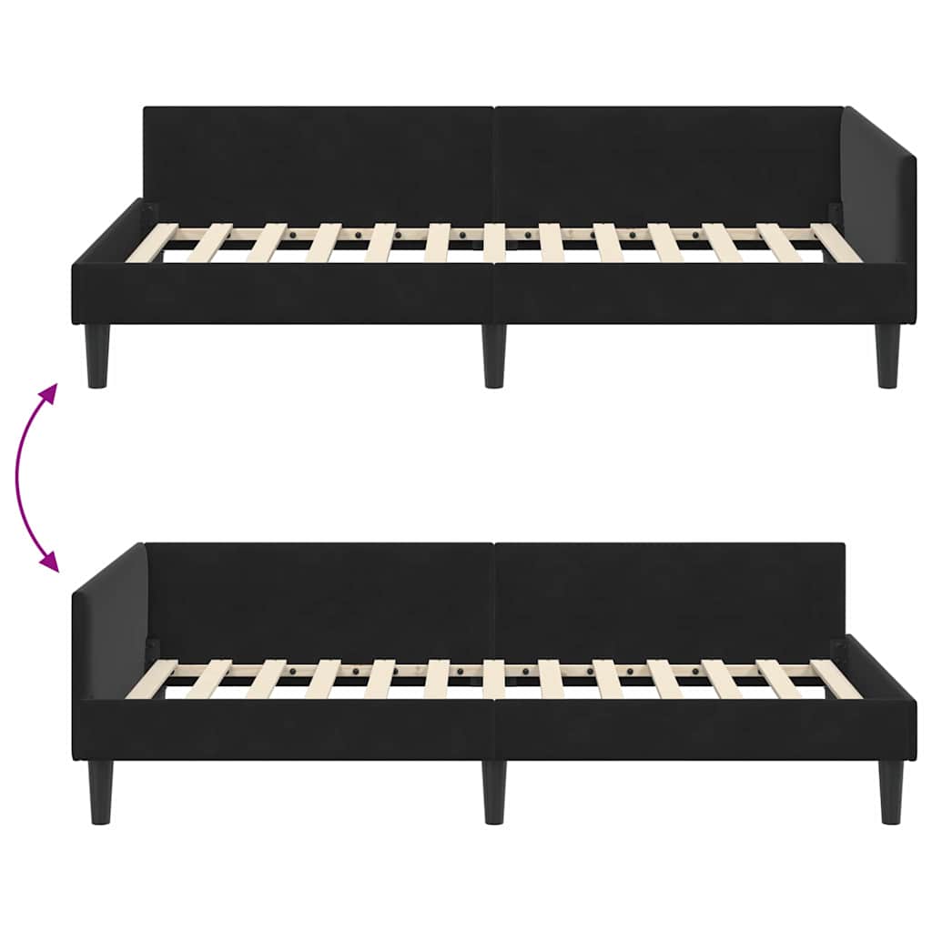 Elegant Corner Bed Frame Black Velvet and Engineered wood - High