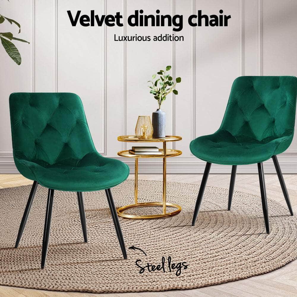 Elegant Diamond Tufted Velvet Dining Chairs, Set of 4 – Green