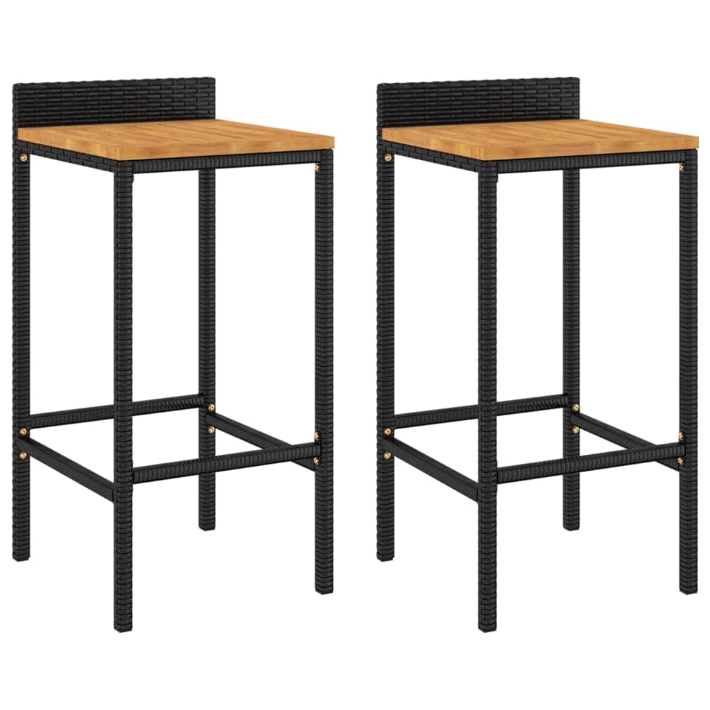 Grey colour - Elegant Duo: Poly Rattan & Acacia Wood Bar Stools (Set of 2)Grey\Black