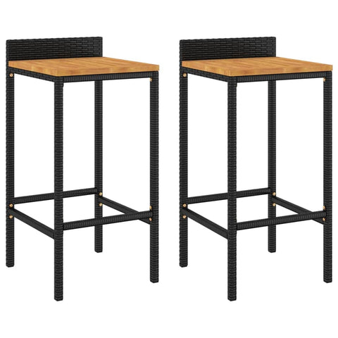 Elegant Duo: Poly Rattan & Acacia Wood Bar Stools (Set of 2)Grey\Black
