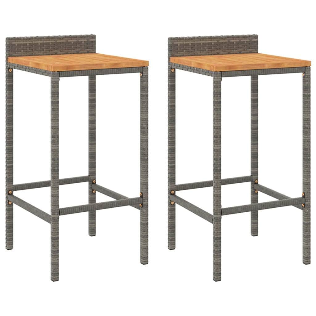 Elegant Duo: Poly Rattan & Acacia Wood Bar Stools (Set of 2)Grey\Black, Table & Bar Stools