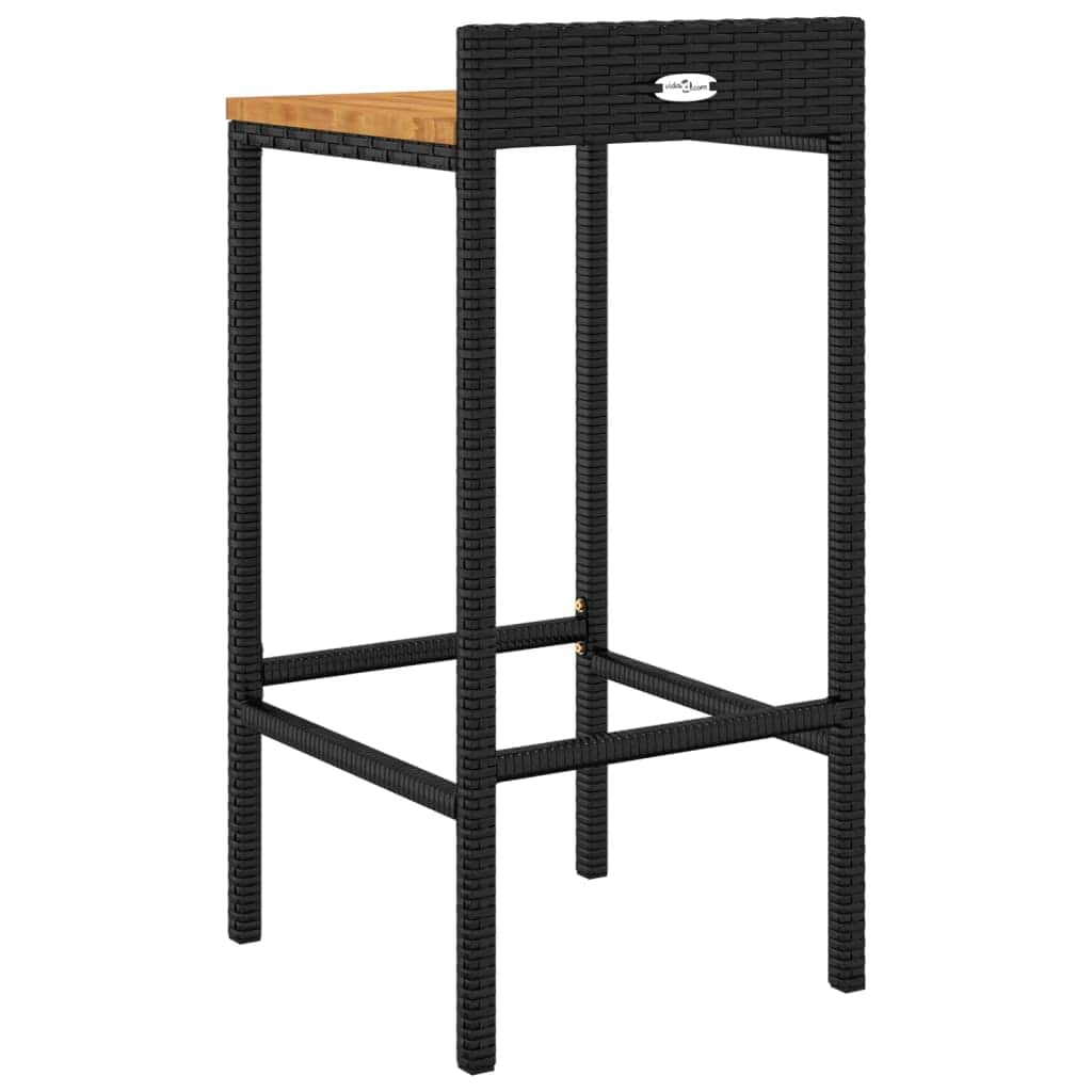 Elegant Duo: Poly Rattan & Acacia Wood Bar Stools (Set of 2)Grey\Black | Table & Bar Stools