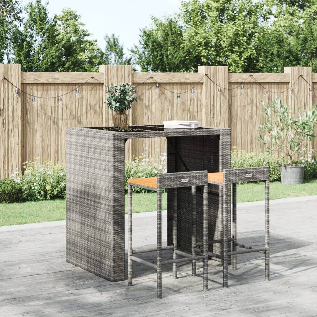 Elegant Duo: Poly Rattan & Acacia Wood Bar Stools (Set of 2)Grey\Black