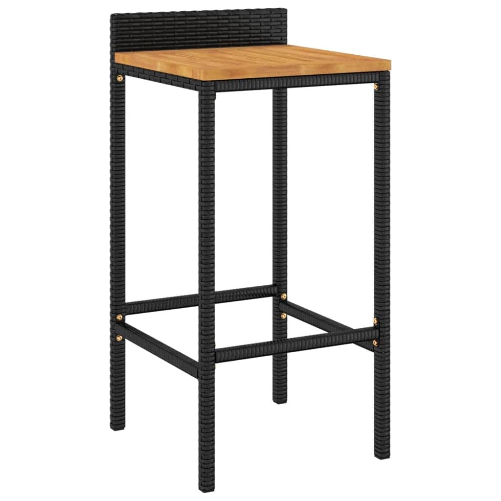 Elegant Duo: Poly Rattan & Acacia Wood Bar Stools (Set of 2)Grey\Black | Rattan finish
