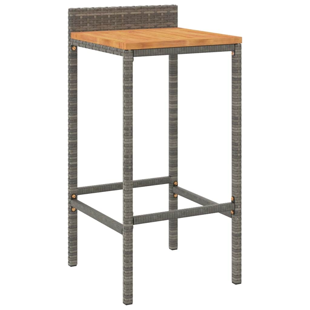 Elegant Duo: Poly Rattan & Acacia Wood Bar Stools (Set of 2)Grey\Black, Grey colour