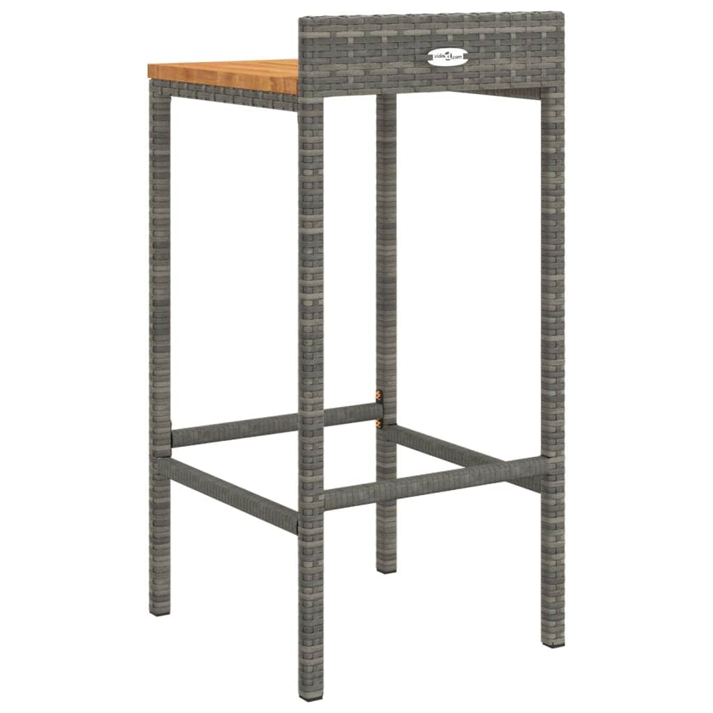 Elegant Duo: Poly Rattan & Acacia Wood Bar Stools (Set of 2)Grey\Black