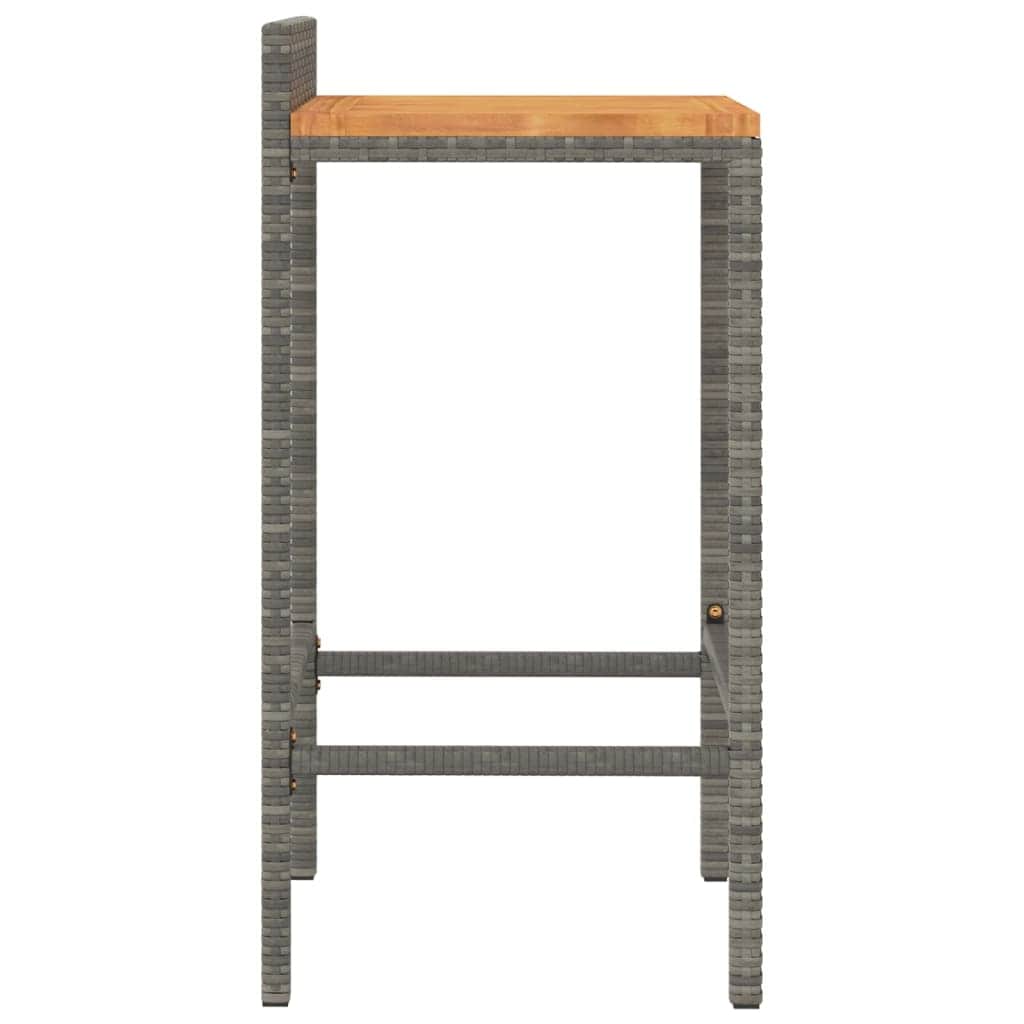 Elegant Duo: Poly Rattan & Acacia Wood Bar Stools (Set of 4)Black/Grey with Table & Bar Stools