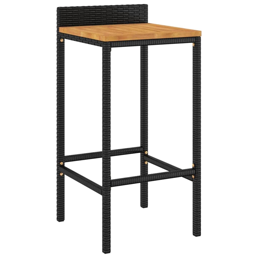 Elegant Duo: Poly Rattan & Acacia Wood Bar Stools (Set of 4)Black/Grey | Rattan finish