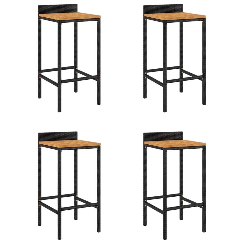 Black colour - Elegant Duo: Poly Rattan & Acacia Wood Bar Stools (Set of 4)Black/Grey
