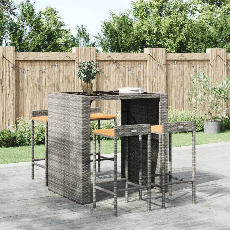 Elegant Duo: Poly Rattan & Acacia Wood Bar Stools (Set of 4)Black/Grey | Black colour