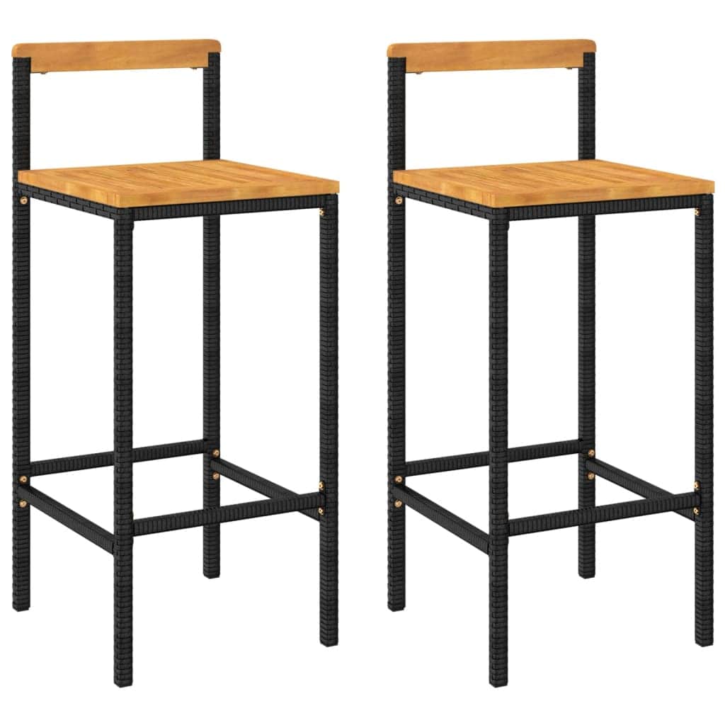 Black colour - Elegant Duo: Poly Rattan and Solid Wood Acacia Bar Stools (Set of 2)Black\Grey