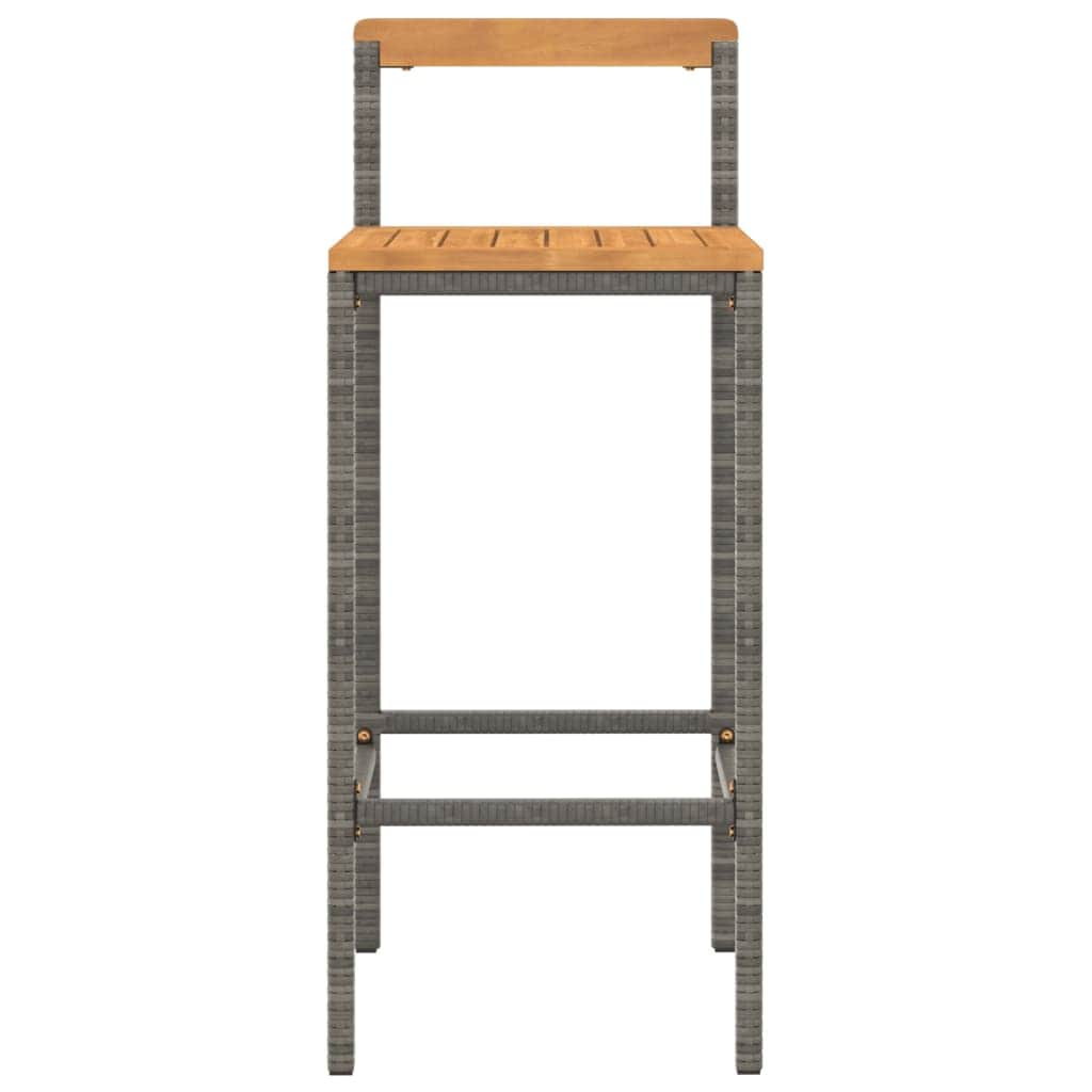 Elegant Duo: Poly Rattan and Solid Wood Acacia Bar Stools (Set of 2)Black\Grey, Rattan finish