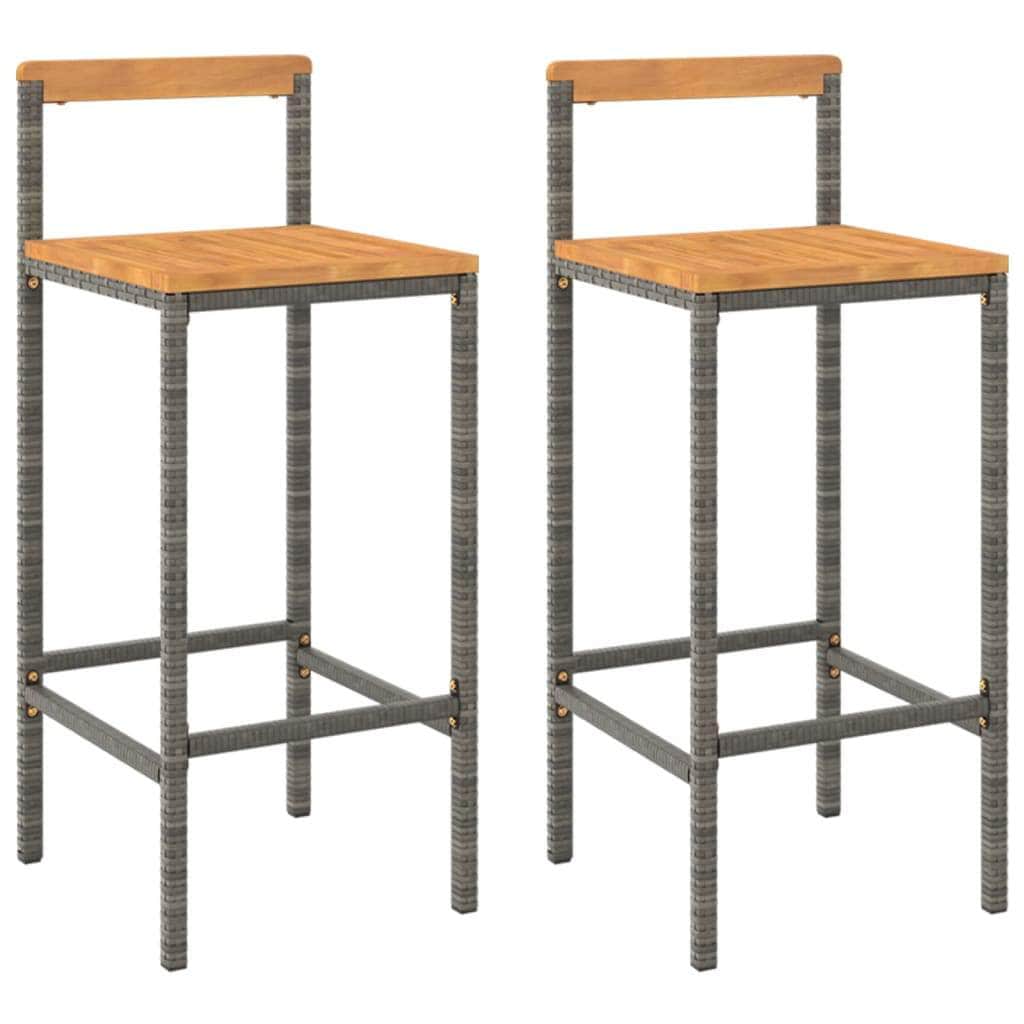 Elegant Duo: Poly Rattan and Solid Wood Acacia Bar Stools (Set of 2)Black\Grey, Table & Bar Stools