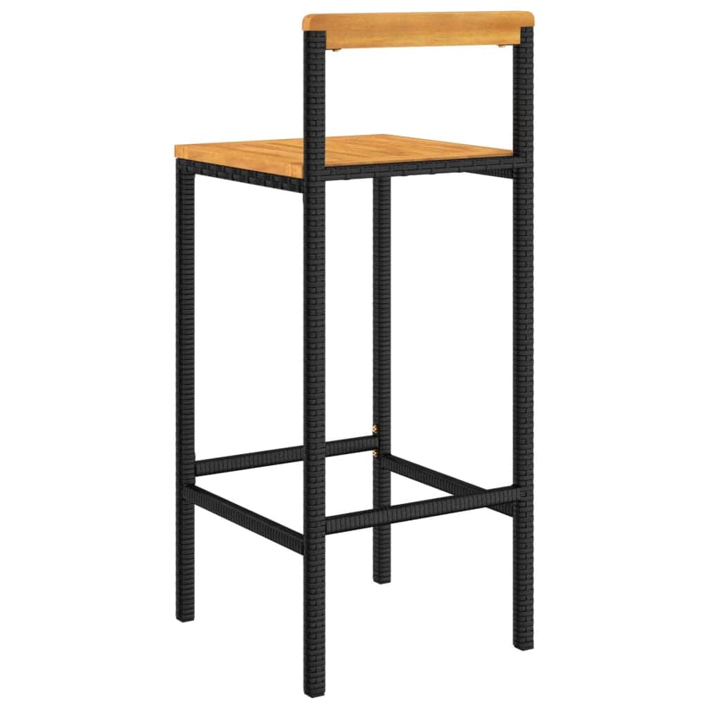 Elegant Duo: Poly Rattan and Solid Wood Acacia Bar Stools (Set of 2)Black\Grey | Table & Bar Stools