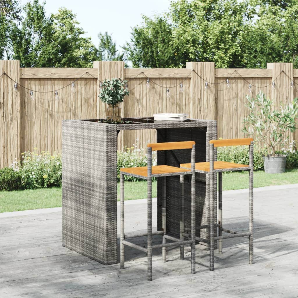 Elegant Duo: Poly Rattan and Solid Wood Acacia Bar Stools (Set of 2)Black\Grey | Black colour