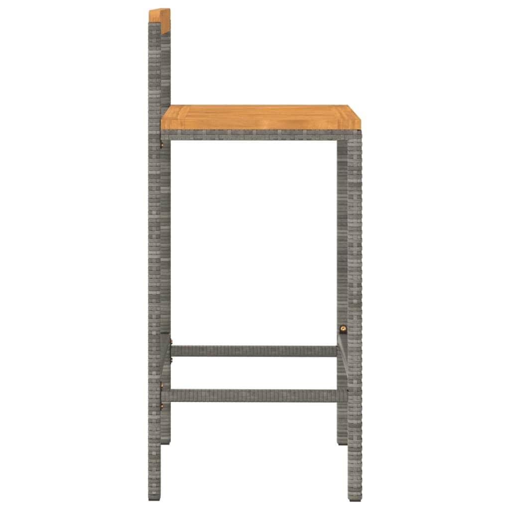 Elegant Duo: Poly Rattan and Solid Wood Acacia Bar Stools (Set of 2)Black\Grey with Table & Bar Stools