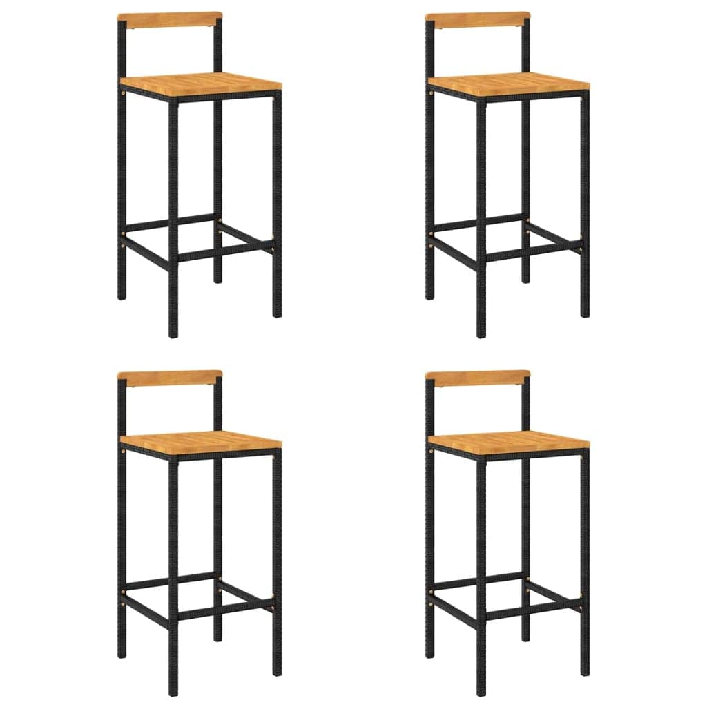Black colour - Elegant Duo: Poly Rattan and Solid Wood Acacia Bar Stools (Set of 4)Black\Grey