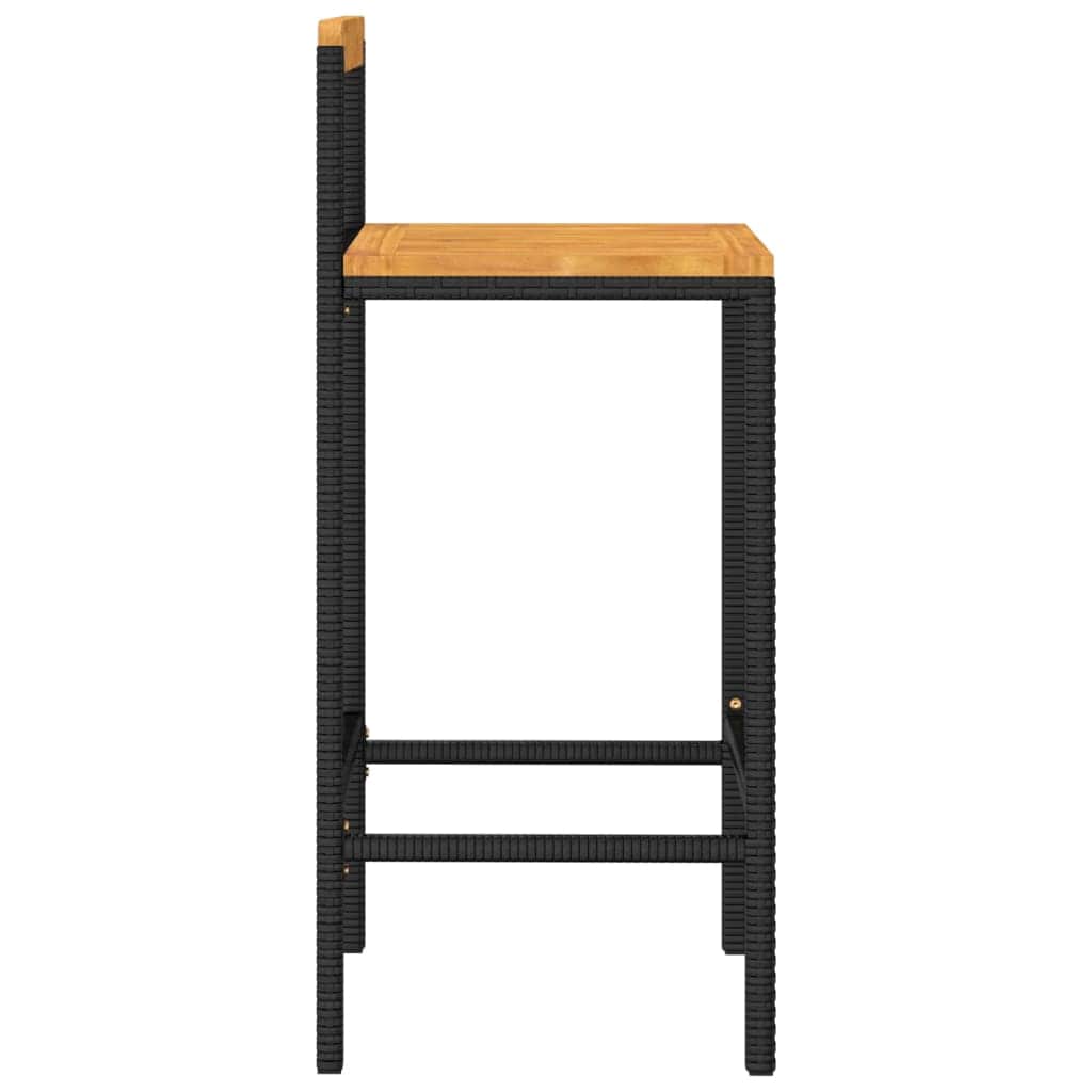 Elegant Duo: Poly Rattan and Solid Wood Acacia Bar Stools (Set of 4)Black\Grey