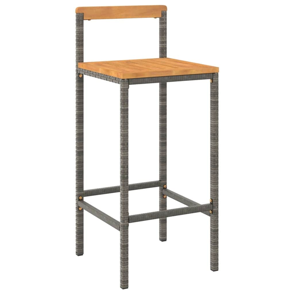 Elegant Duo: Poly Rattan and Solid Wood Acacia Bar Stools (Set of 4)Black\Grey