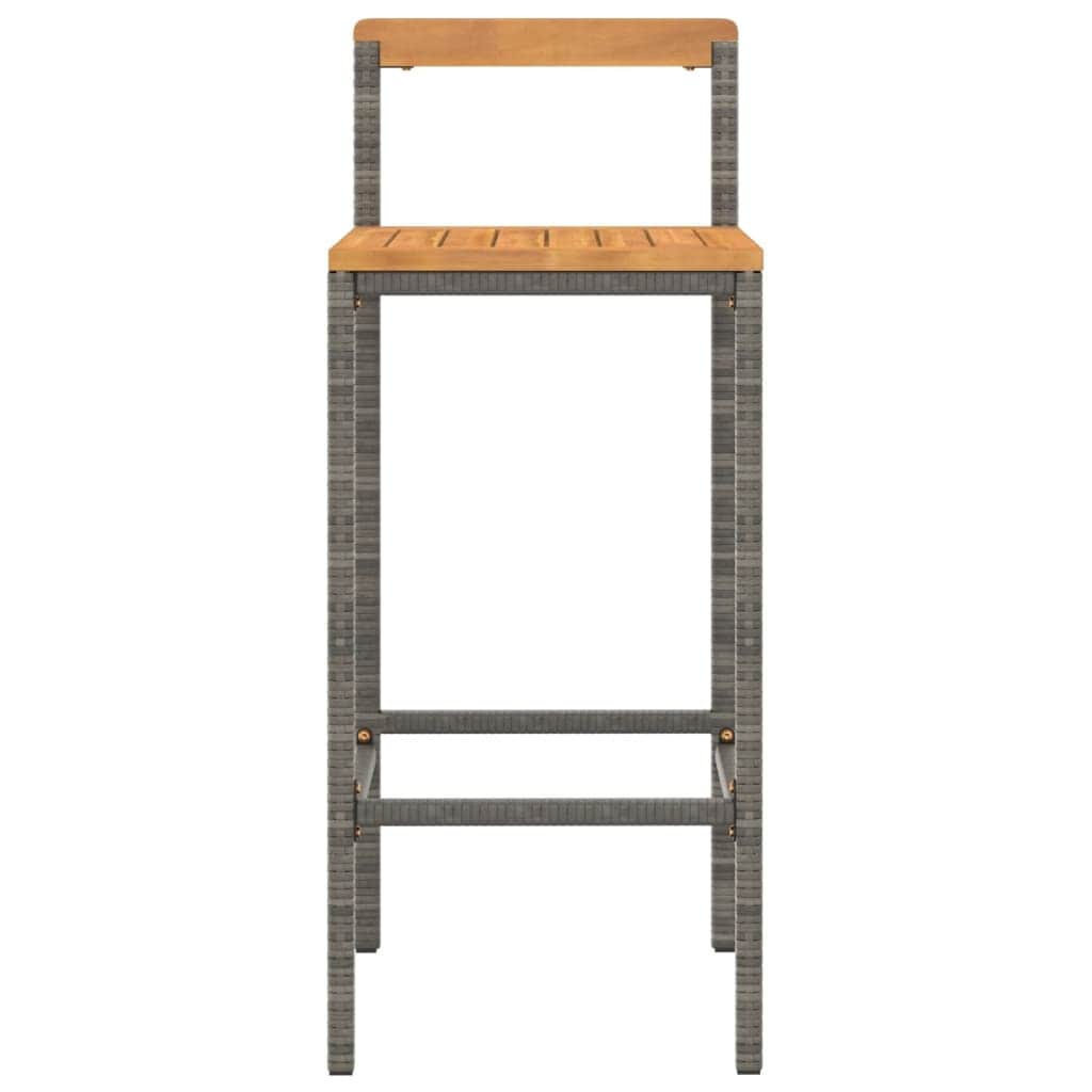 Elegant Duo: Poly Rattan and Solid Wood Acacia Bar Stools (Set of 4)Black\Grey