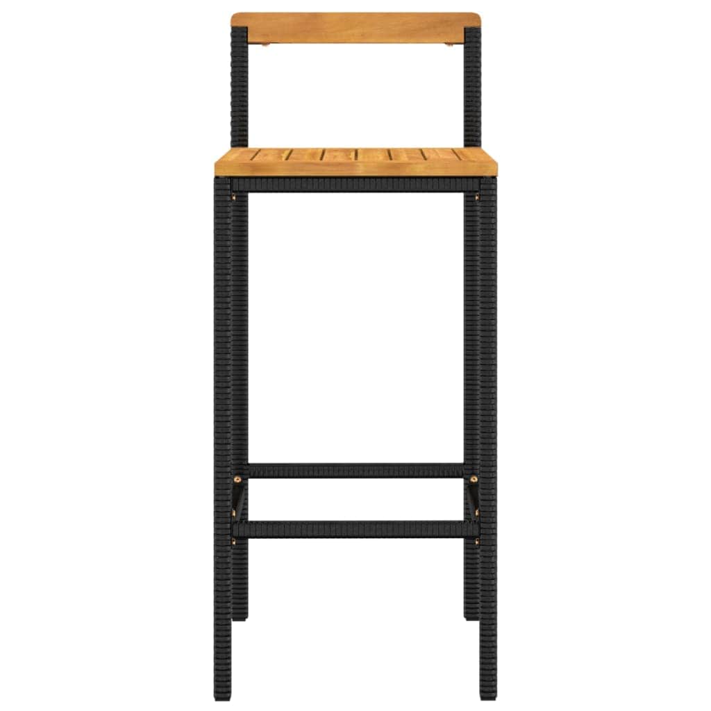 Elegant Duo: Poly Rattan and Solid Wood Acacia Bar Stools (Set of 4)Black\Grey