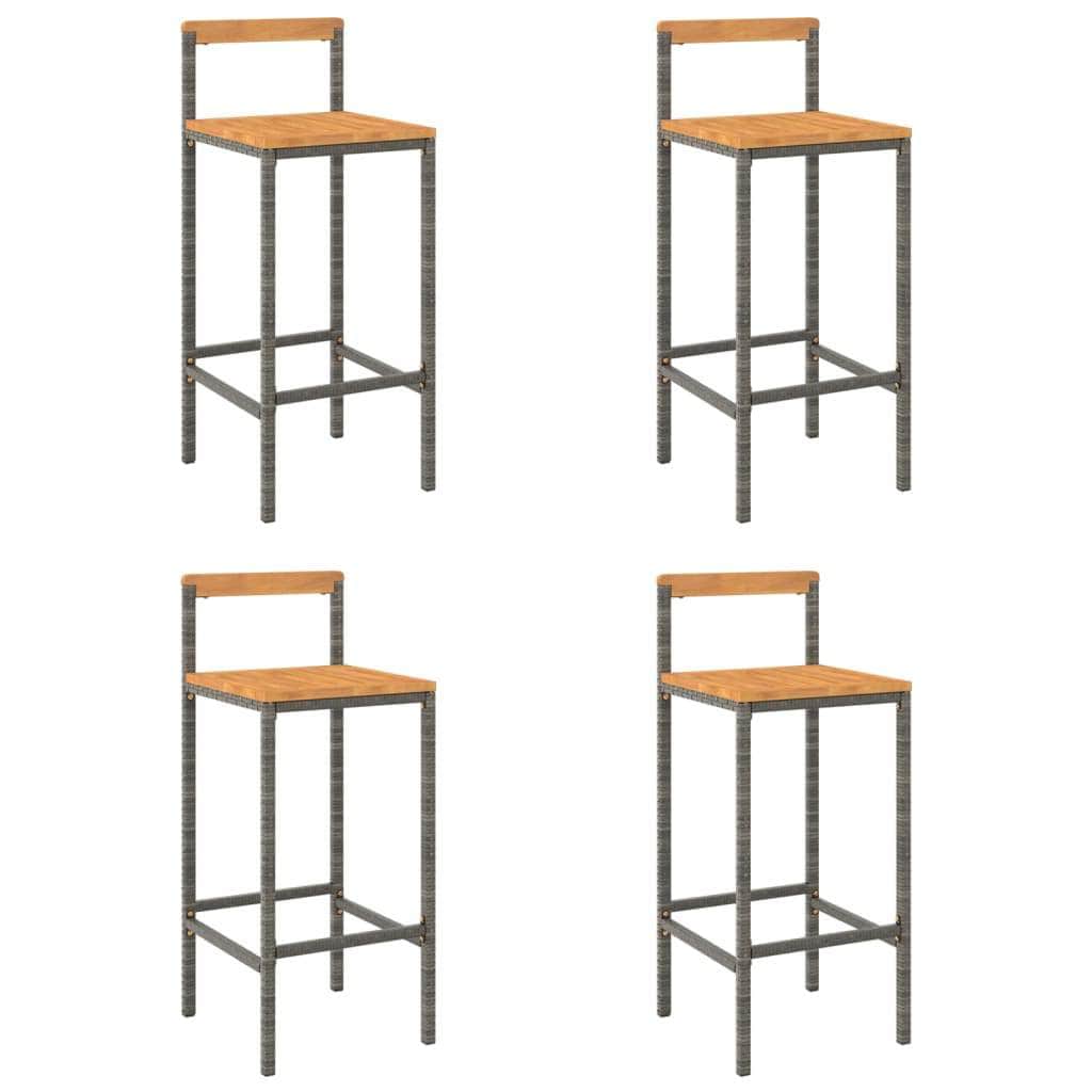 Elegant Duo: Poly Rattan and Solid Wood Acacia Bar Stools (Set of 4)Black\Grey