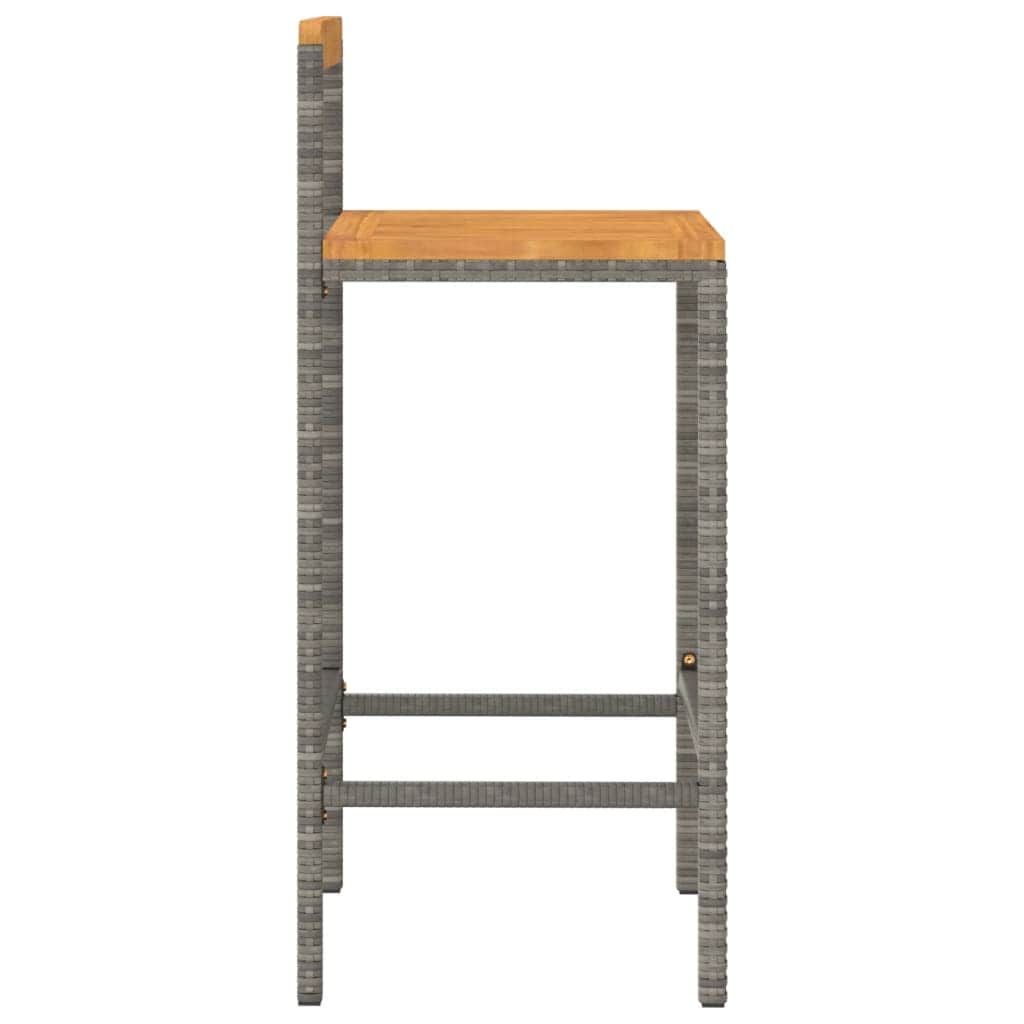 Elegant Duo: Poly Rattan and Solid Wood Acacia Bar Stools (Set of 4)Black\Grey