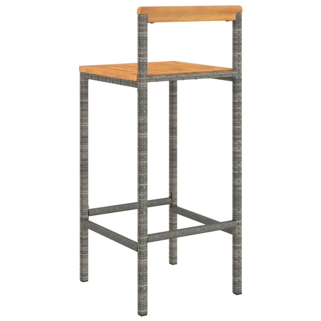 Elegant Duo: Poly Rattan and Solid Wood Acacia Bar Stools (Set of 4)Black\Grey