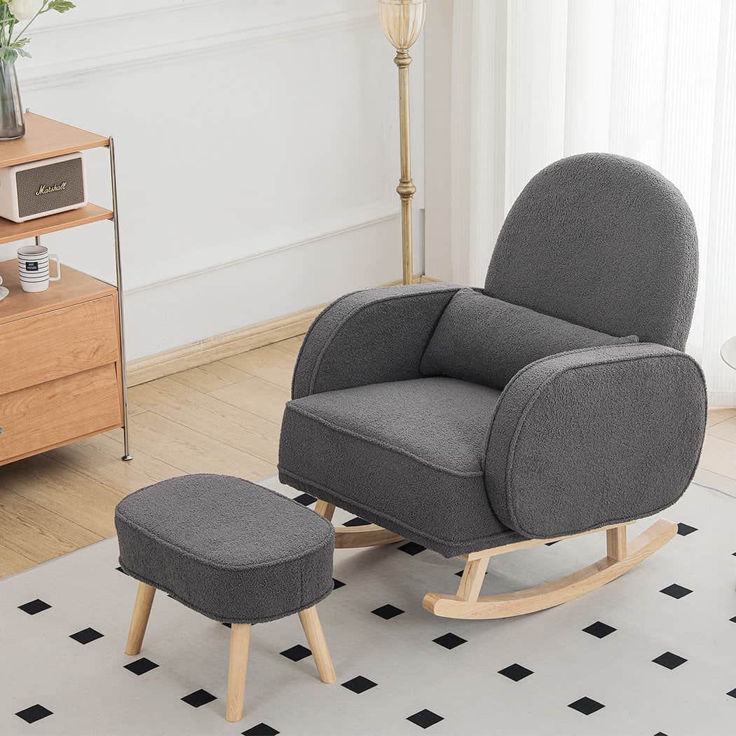Elegant Fleece Rocking Chair with footstool  Space-Saving Design